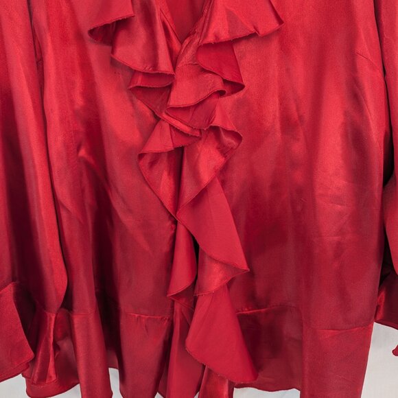 denim 24/7 Women Plus Size Red Blouse Tunic Ruffle Front Bell Sleeve Size 32W - Picture 3 of 10